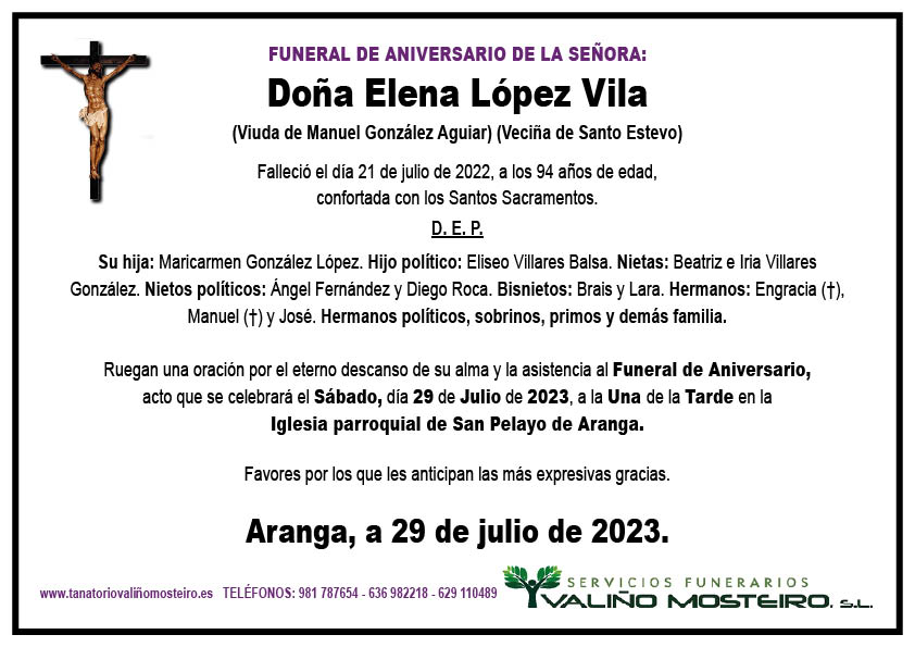 Esquela de Elena López Vila.